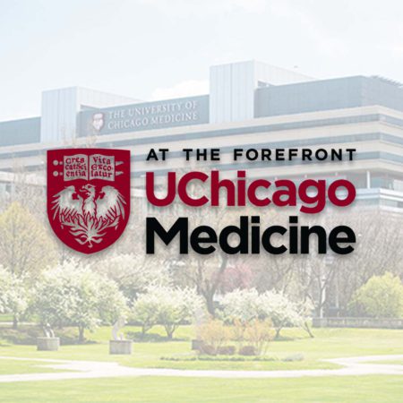 The University of Chicago Medicine Logo superimposed on an image of the University of Chicago Medicine campus
