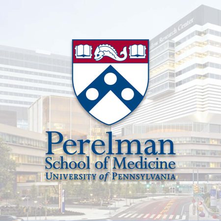 The University of Pennsylvania Perelman School of Medicine Logo superimposed on an image of the University of Pennsylvania Perelman School of Medicine campus